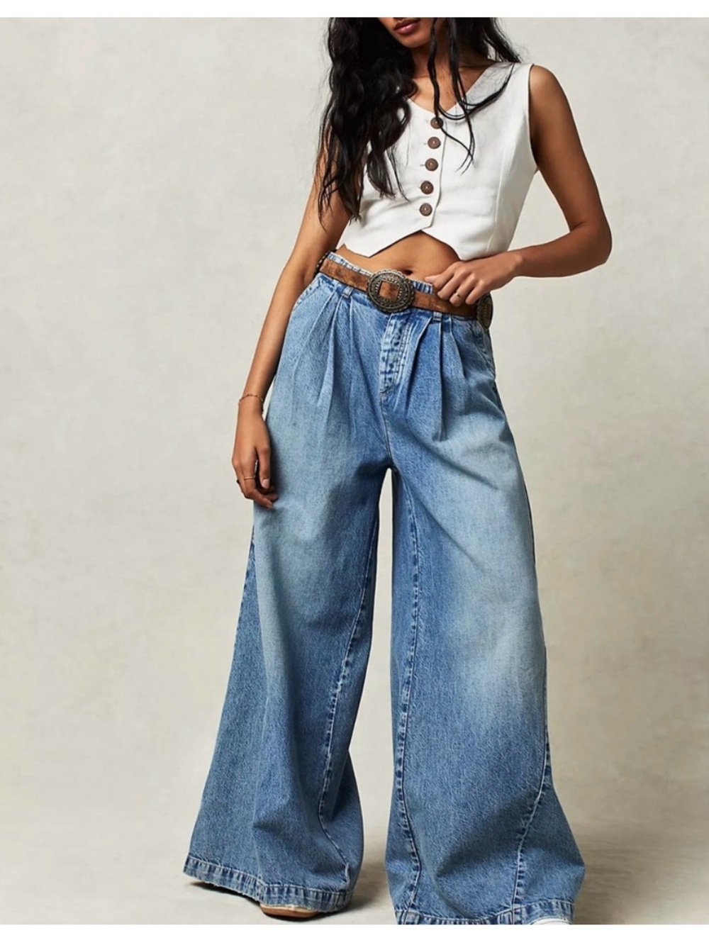 Free People We The Free Equinox Denim Slouchy Wide Leg Trouser Jeans Sz 25